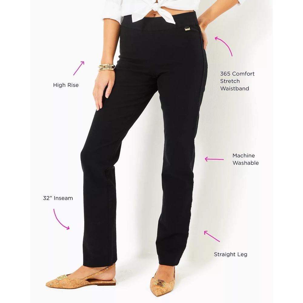 NWT Womens Lilly Pulitzer Declynn Polished High Rise Straight Leg Pants Black 00